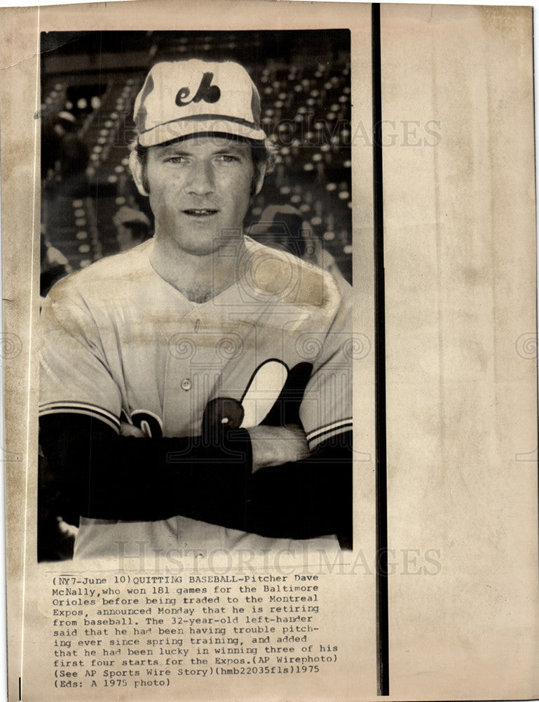 1975 Press Photo Dave McNally Pitcher Expos Retirement - Historic Images