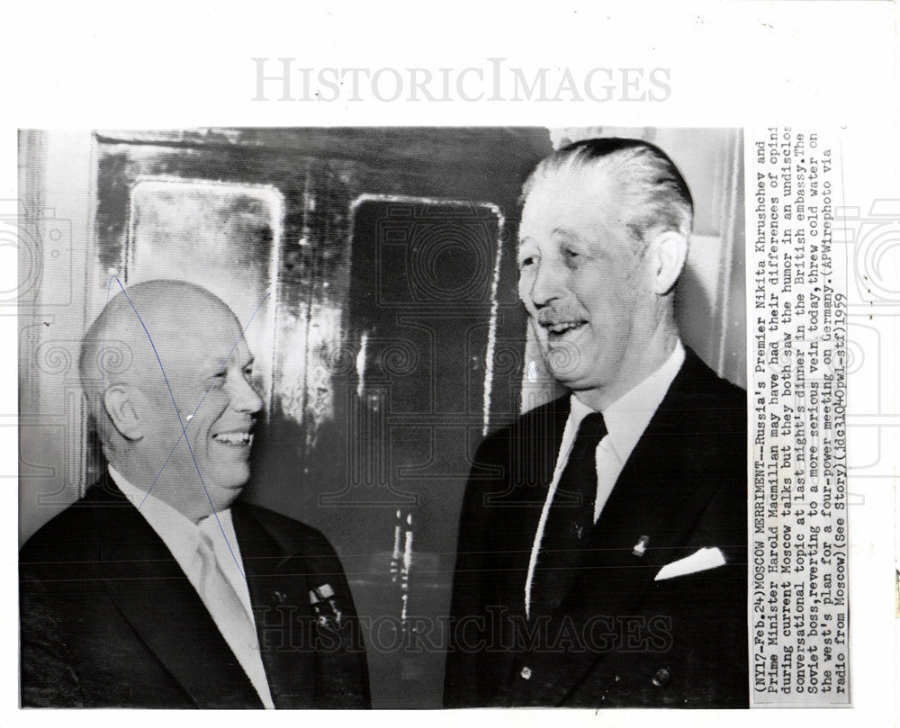 1959 Press Photo Nikita Khrushchev Harold MacMillan - Historic Images