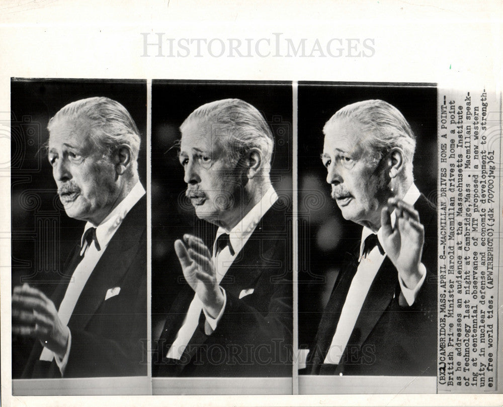 1961 Press Photo Harold Macmillan MIT nuclear defense - Historic Images