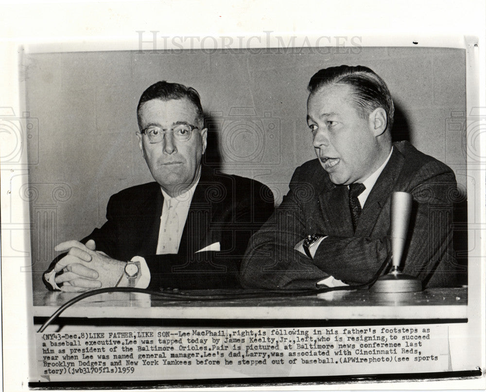 1959 Press Photo Lee MacPhail baseball exec Orioles - Historic Images