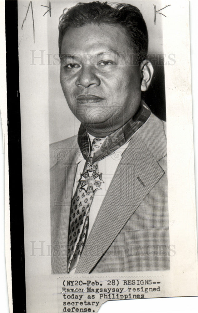 1953 Press Photo Ramon Magsaysay Philippines Defense - Historic Images