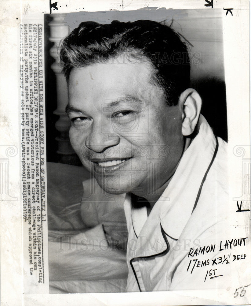 1954 Press Photo Philippine President Ramon Magsaysay - Historic Images
