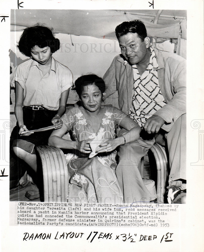 1953 Press Photo Ramon Magsaysay President Commonwealth - Historic Images