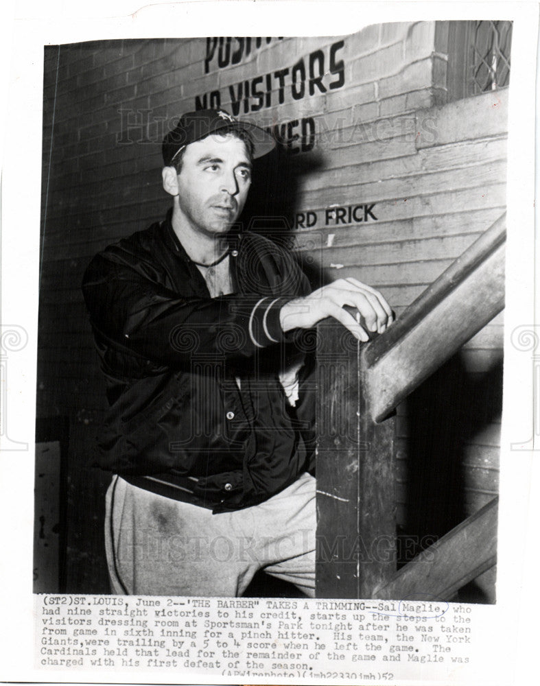 1952 Press Photo Giants Sal Maglie out pinch hitter - Historic Images