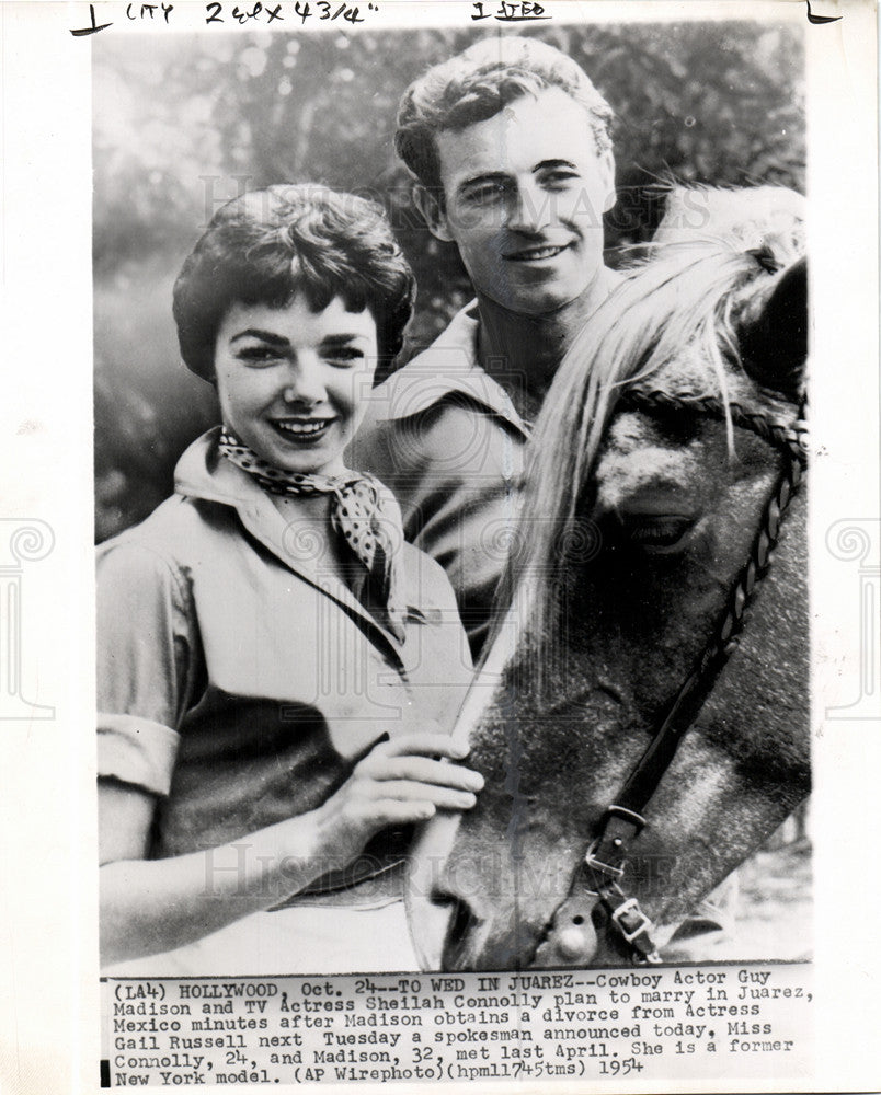 1954 Press Photo Cowboy Actor Guy Madison,Actress Sheil - Historic Images