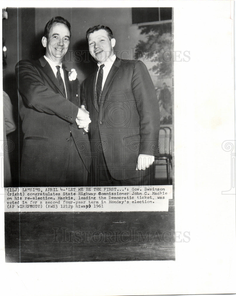 1961 Press Photo Gov Swainson John Mackie re-election - Historic Images