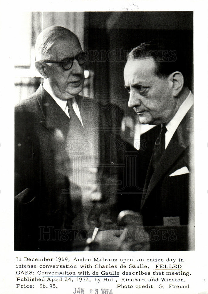 1974 Press Photo Andre Malraux conversation Charles - Historic Images