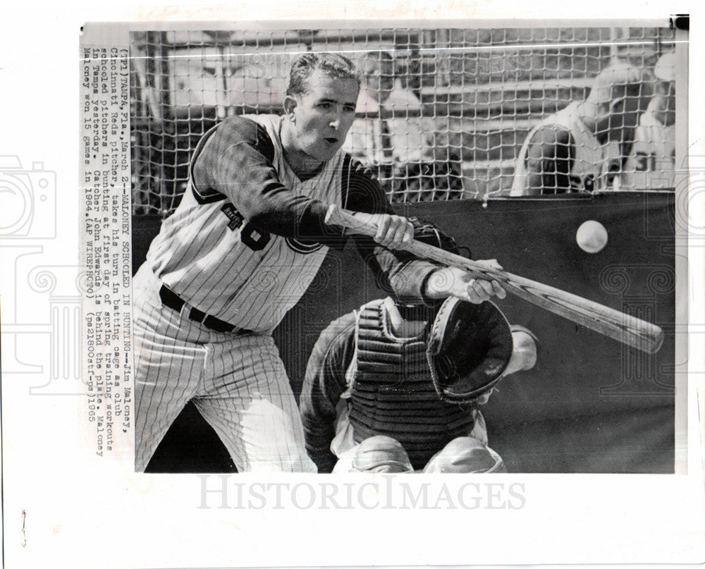 1965 Press Photo Maloney Cincinnati Reds pitcher Tamps - Historic Images