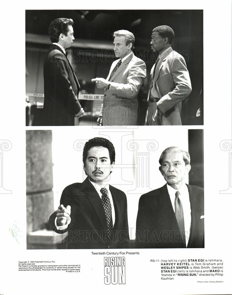 1993 Press Photo Stan Egi Mako Harvey Keitel Rising Sun - Historic Images