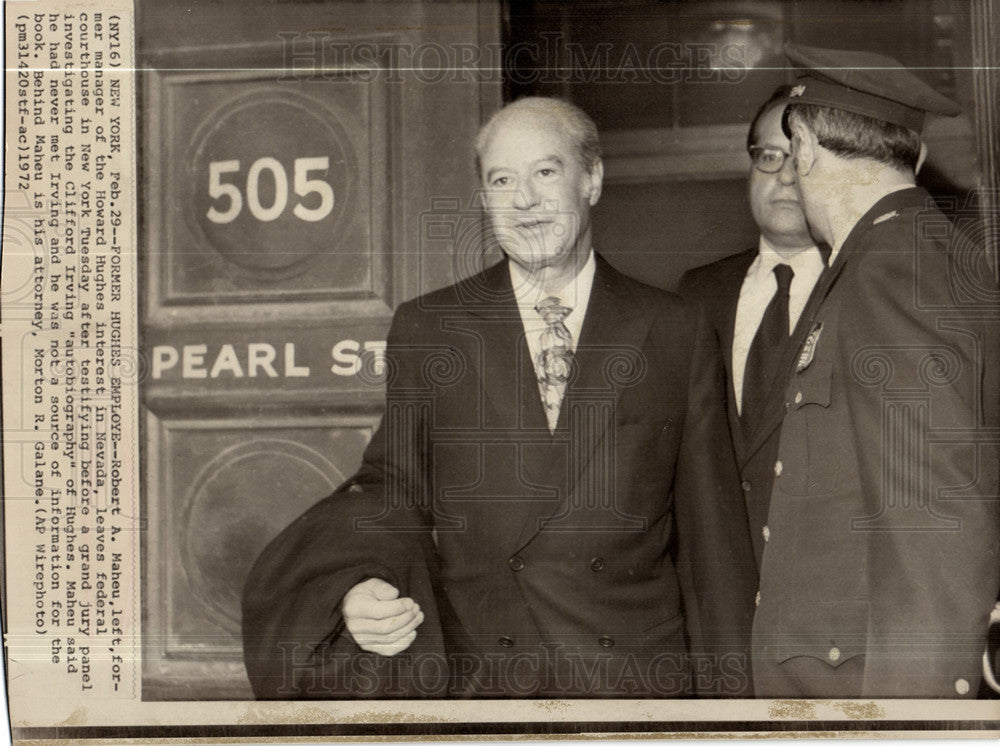 1972 Press Photo Robert A. Maheu federal court New York - Historic Images