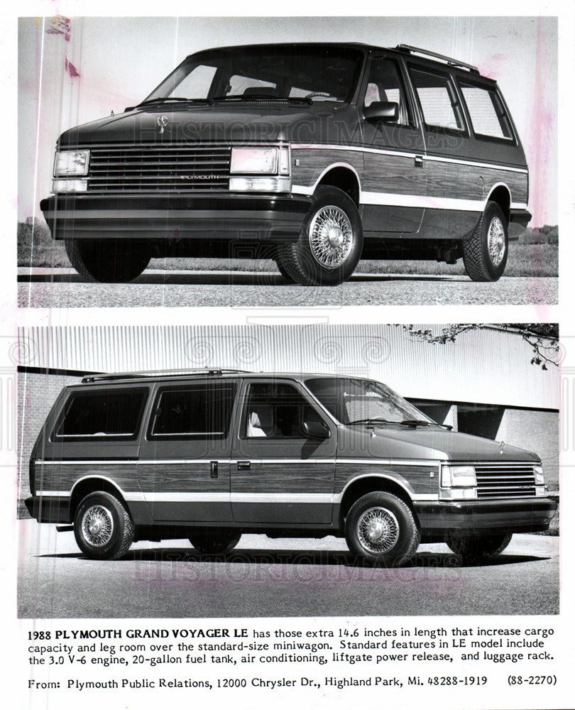 1988 Press Photo Plymouth Voyager different vans. - Historic Images