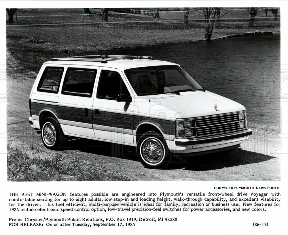 1985 Press Photo Voyager mini-wagon Chrysler-Plymouth - Historic Images