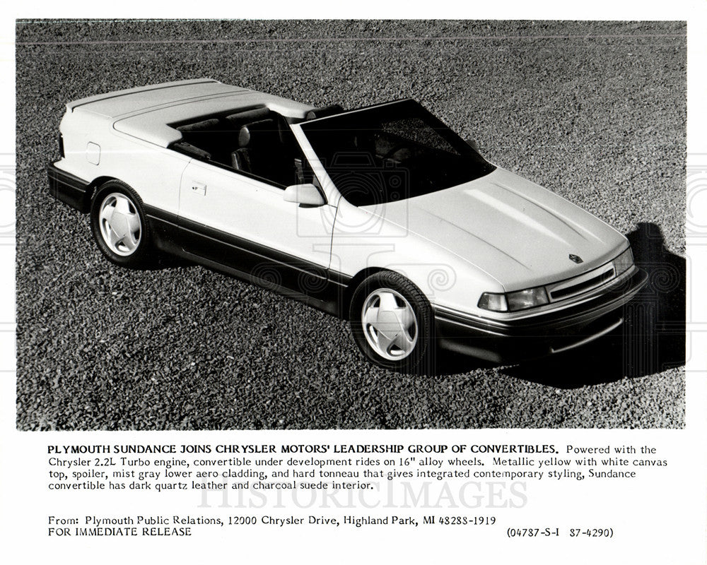 1987 Press Photo Plymouth Sundance convertible - Historic Images