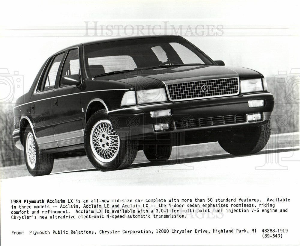 Press Photo Plymouth Automobiles Acclaim LX 1989 - Historic Images