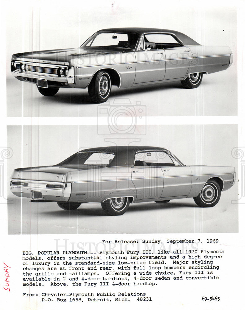 1969 Press Photo Plymouth Fury III 4-door - Historic Images