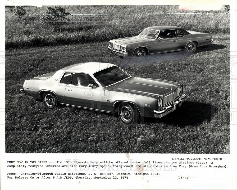 1974 Press Photo 1975 Plymouth Fury models - Historic Images