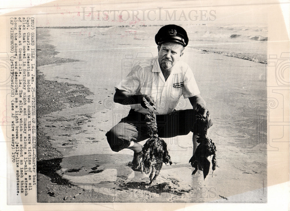 1970 Press Photo GRAND ISLE, oil slick victims beach - Historic Images