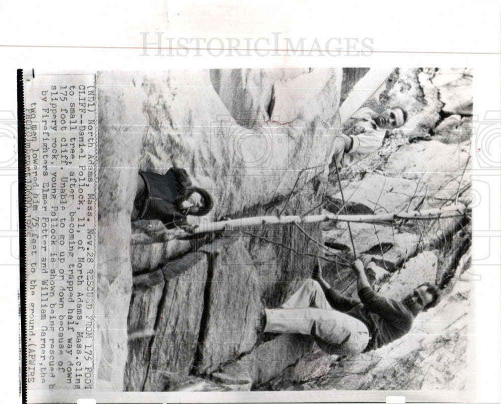 1965 Press Photo Firefighter cliff rescue Daniel Polock - Historic Images