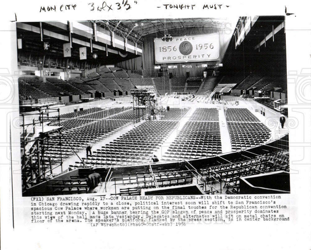 1956 Press Photo Republican convention Cow Palace CA - Historic Images