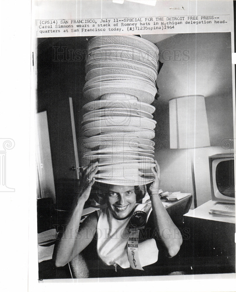 1964 Press Photo Carol Romney hats San Francisco GOP - Historic Images