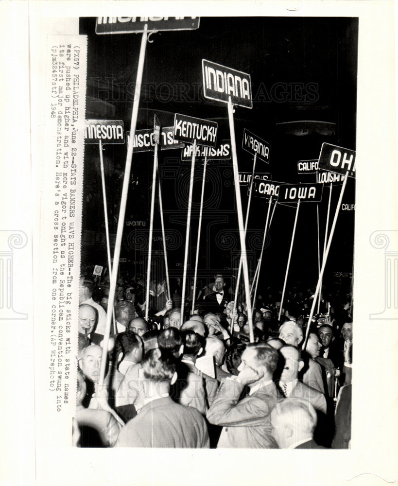 1948 Press Photo Republican Party Banner Swung Stick - Historic Images