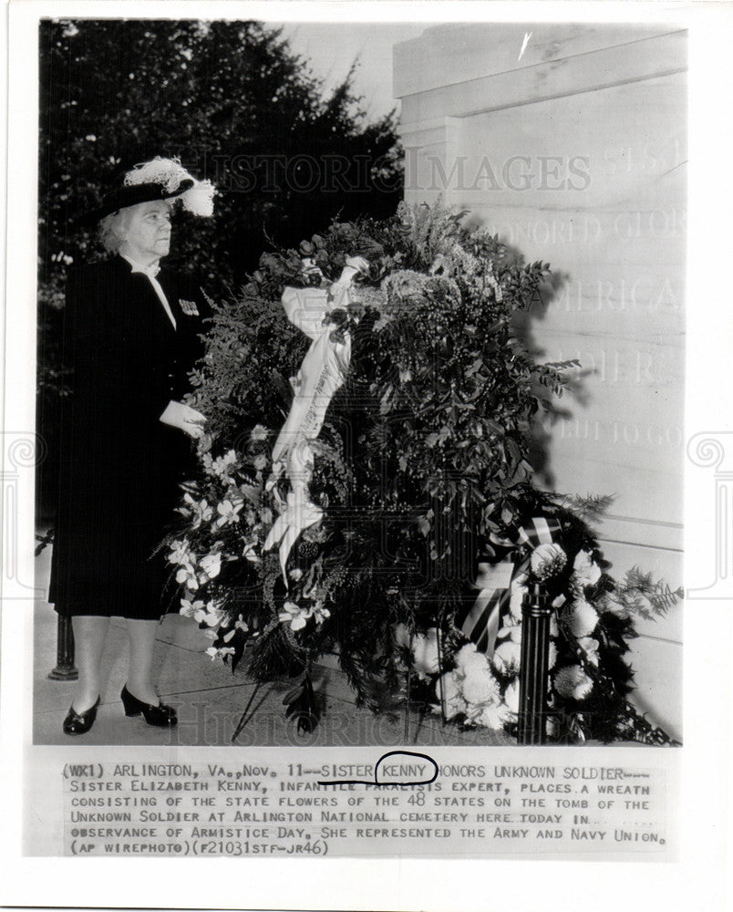1946 Press Photo Sister Elizabeth Kenny Unknown Soldier - Historic Images