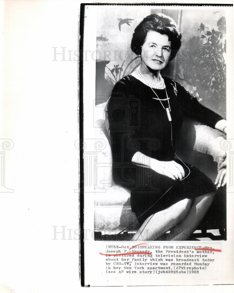 1963 Press Photo Mrs. Joseph P. Kennedy Pres. Mother - Historic Images