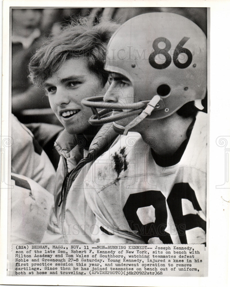 1968 Press Photo Joseph Kennedy Milton Academy Football - Historic Images