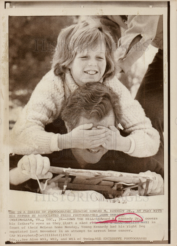 1973 Press Photo Edward M Kennedy Jr with his Father - Historic Images