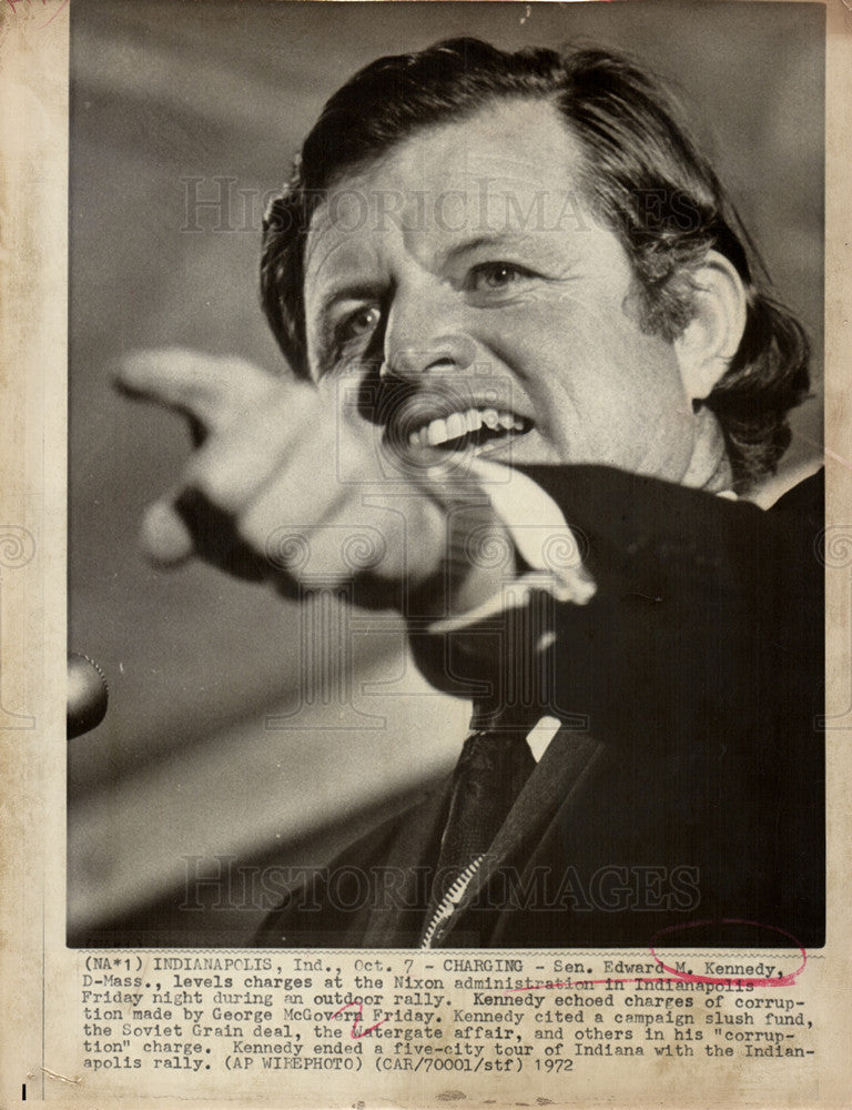 1972 Press Photo Edward Kennedy Indianpolis Rally - Historic Images