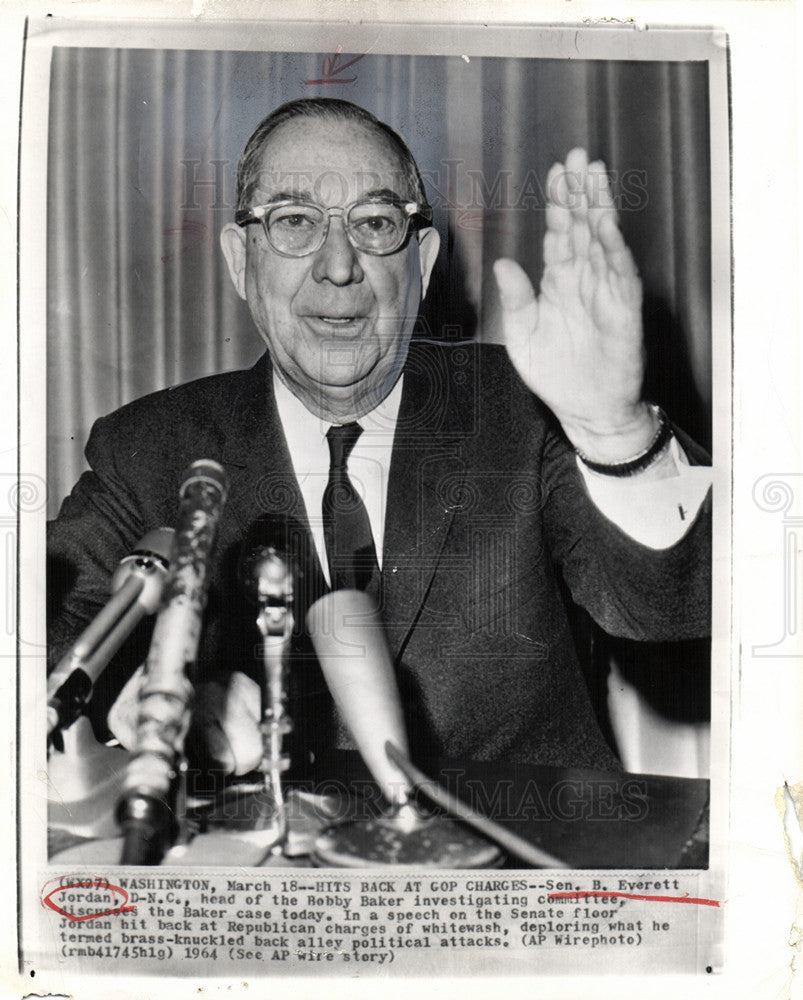 1964 Press Photo Everett Jordan US Senator - Historic Images