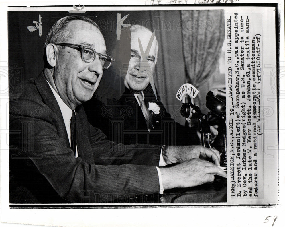 1958 Press Photo Everett Jordan senator Luther Hodges - Historic Images