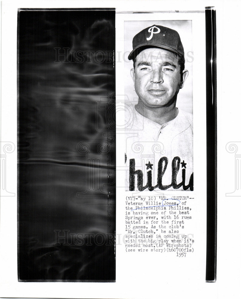 1957 Press Photo Willie Jones Philadelphia Phillies - Historic Images