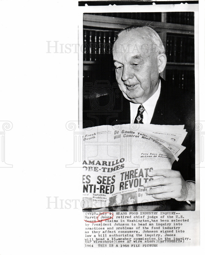1964 Press Photo John Marvin Jones Chief  Judge - Historic Images