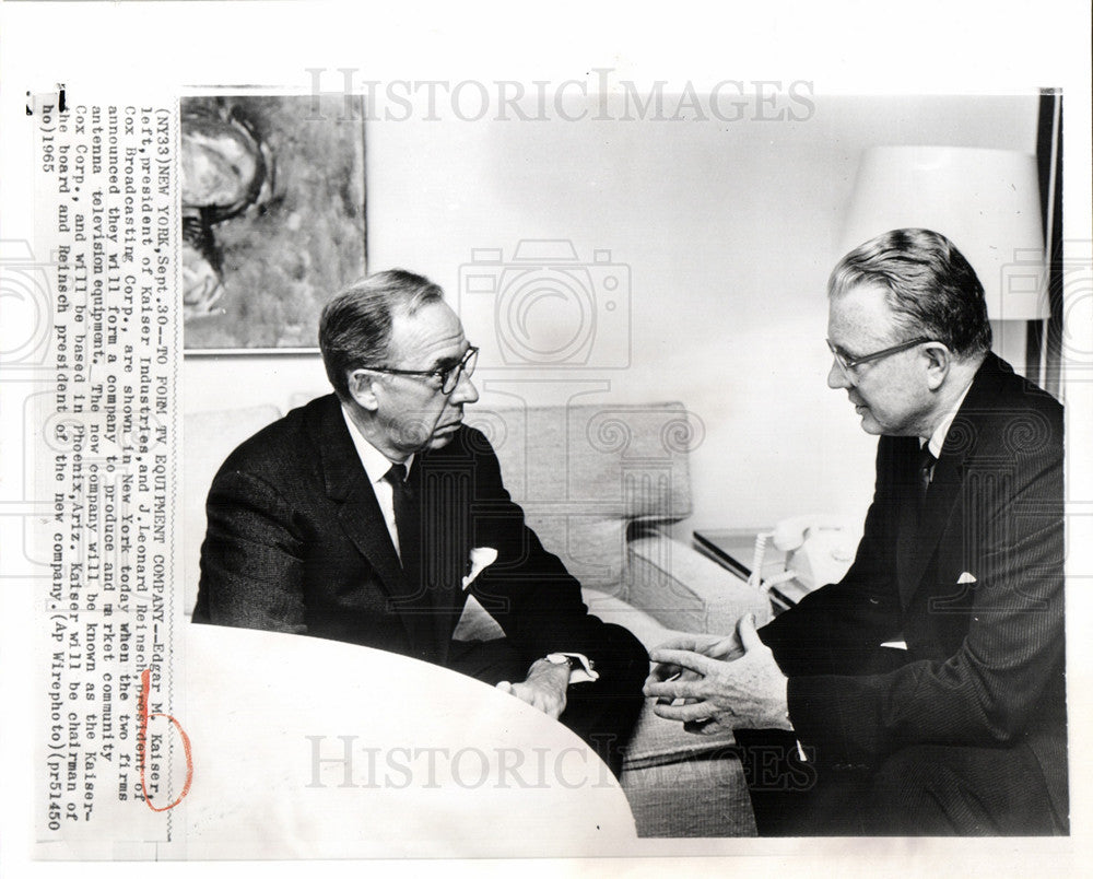 1965 Press Photo Edgar Kaiser Leonard Reinsch Cox Merge - Historic Images