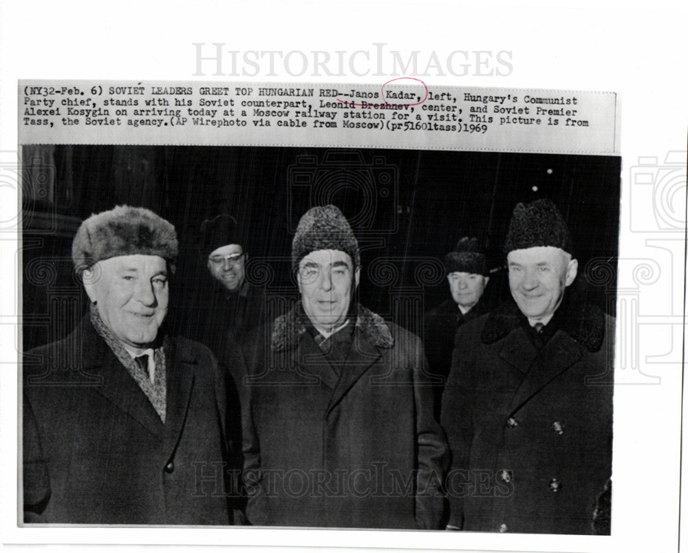 1969 Press Photo Janos Kadar Leonid Brezhnev communist - Historic Images