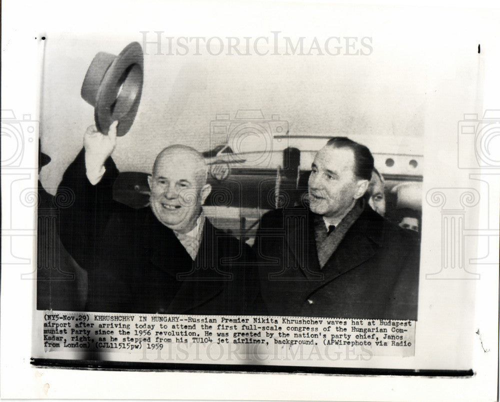 1959 Press Photo Nikita Khrushchev Budapest airport - Historic Images