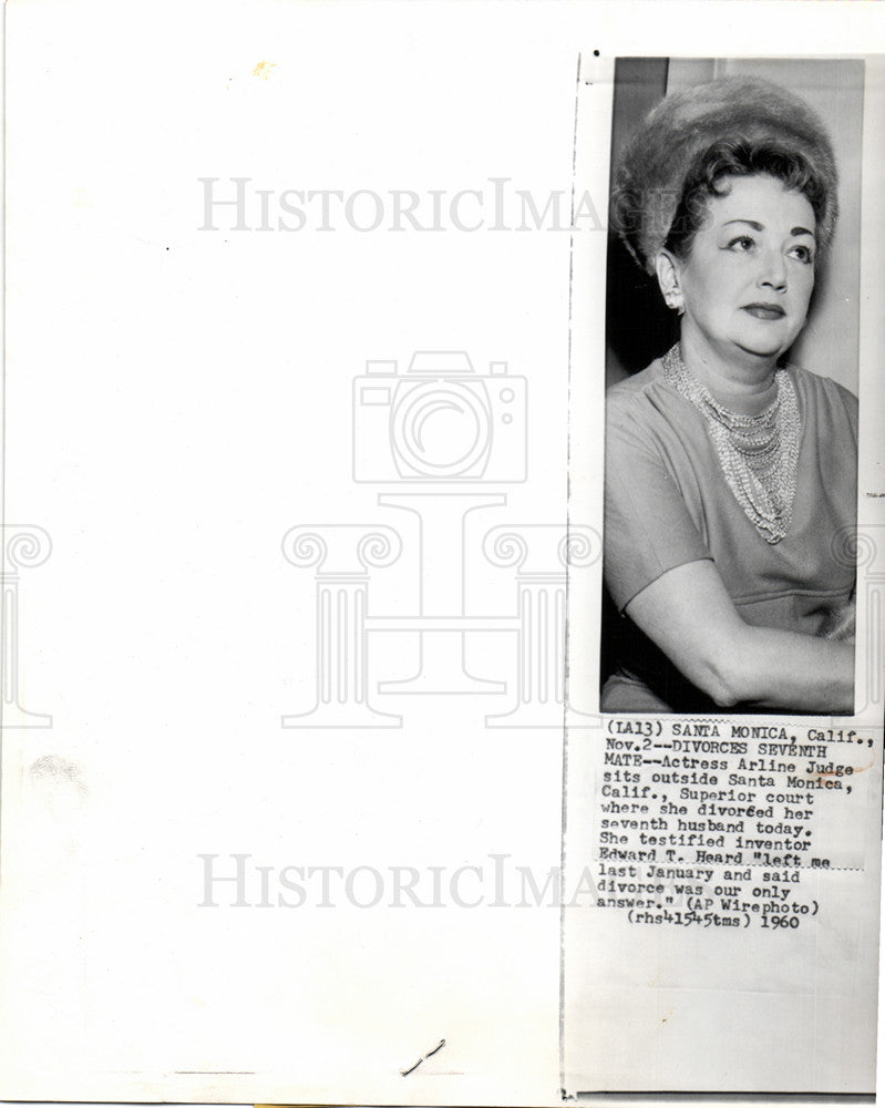 1960 Press Photo Actress Arline Judge divorce Heard - Historic Images