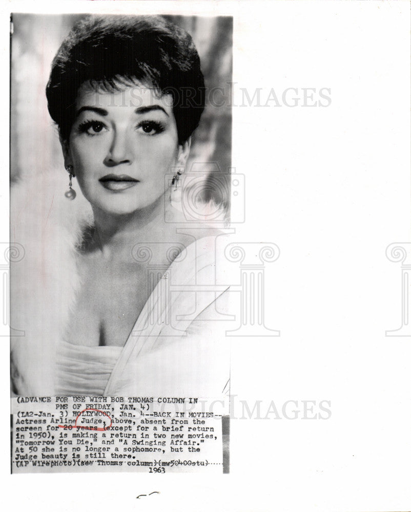 1963 Press Photo Arline Judge American actress - Historic Images