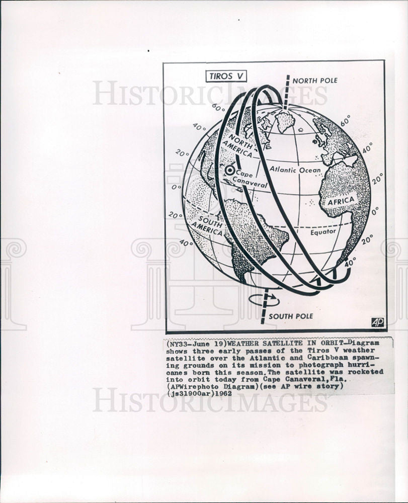 1962 Press Photo Tiros V weather satellite hurricanes - Historic Images