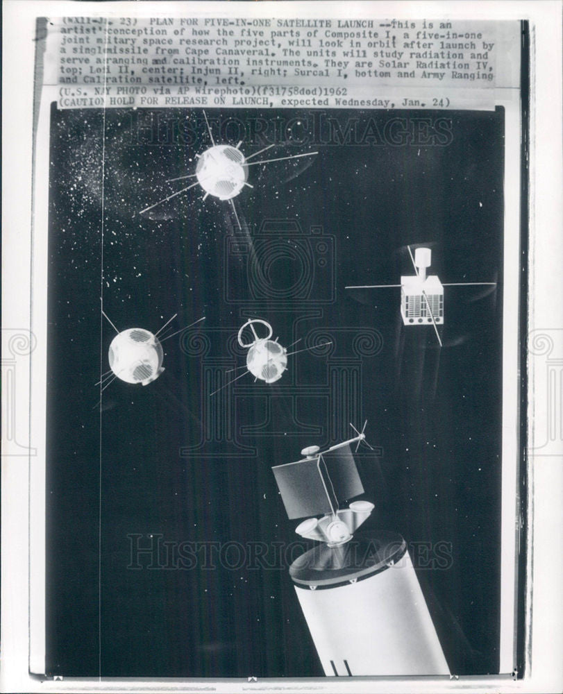 1962 Press Photo Five-in-one Satellite Launch - Historic Images