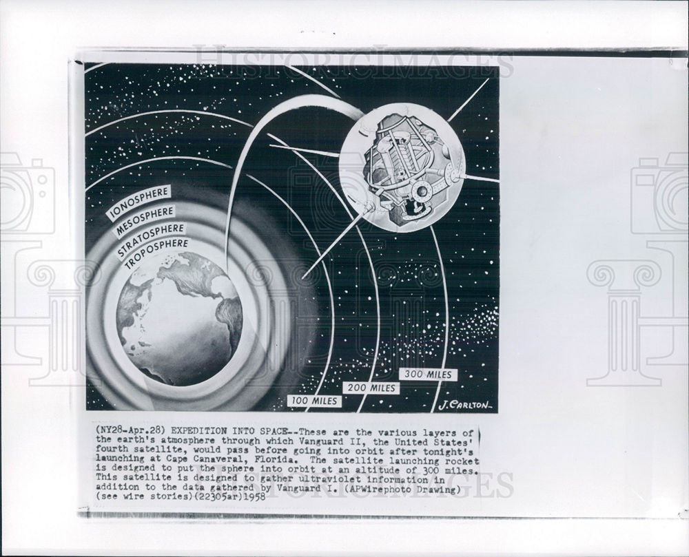 1958 Press Photo Vanguard II Earth atmosphere drawing - Historic Images