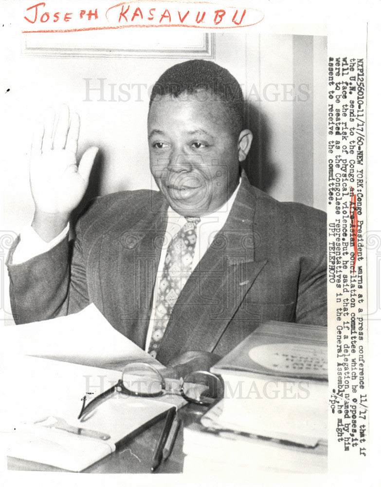 1960 Press Photo Joseph Kasa-Vubu President Congo - Historic Images