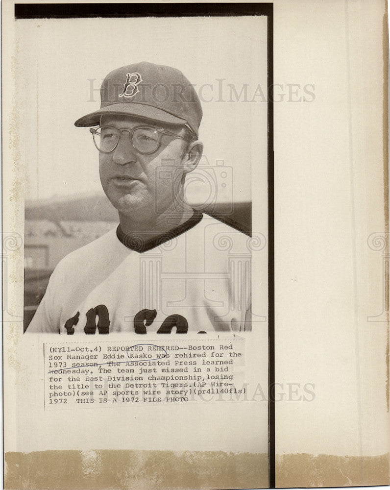 1972 Press Photo Boston Red Sox Eddie Kasko - Historic Images