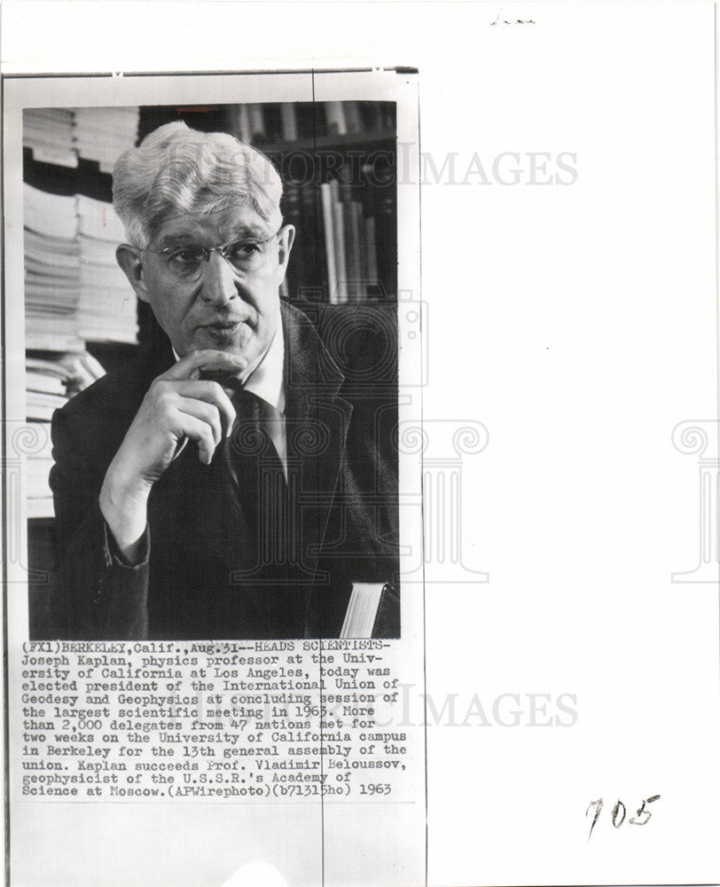 1963 Press Photo Joseph Kaplan Physics professor - Historic Images