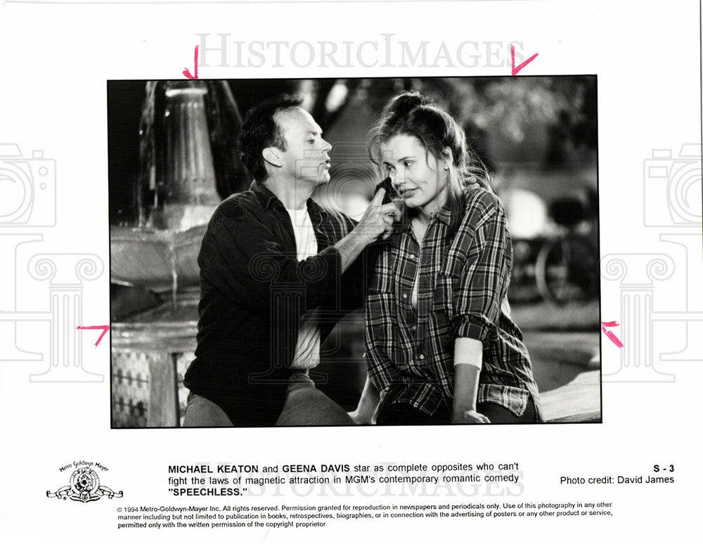 1994 Press Photo Michael Keaton,Geena Davis, Speechless - Historic Images