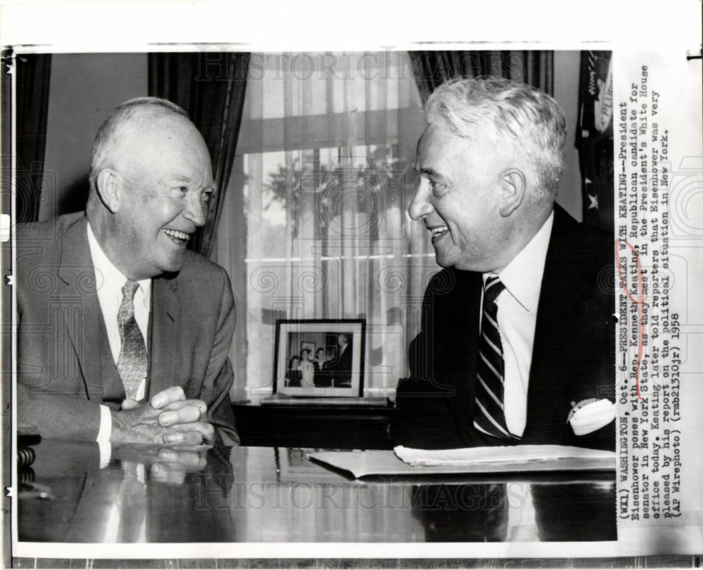 1958 Press Photo President eisenhower Kenneth Keating - Historic Images