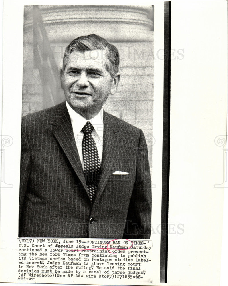 1971 Press Photo Judge Irving Kaufman Court of Appeals - Historic Images