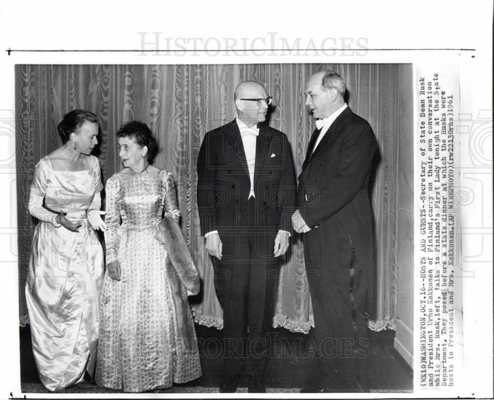 1961 Press Photo Urho Kekkonen Finland Dean Rusk DC - Historic Images