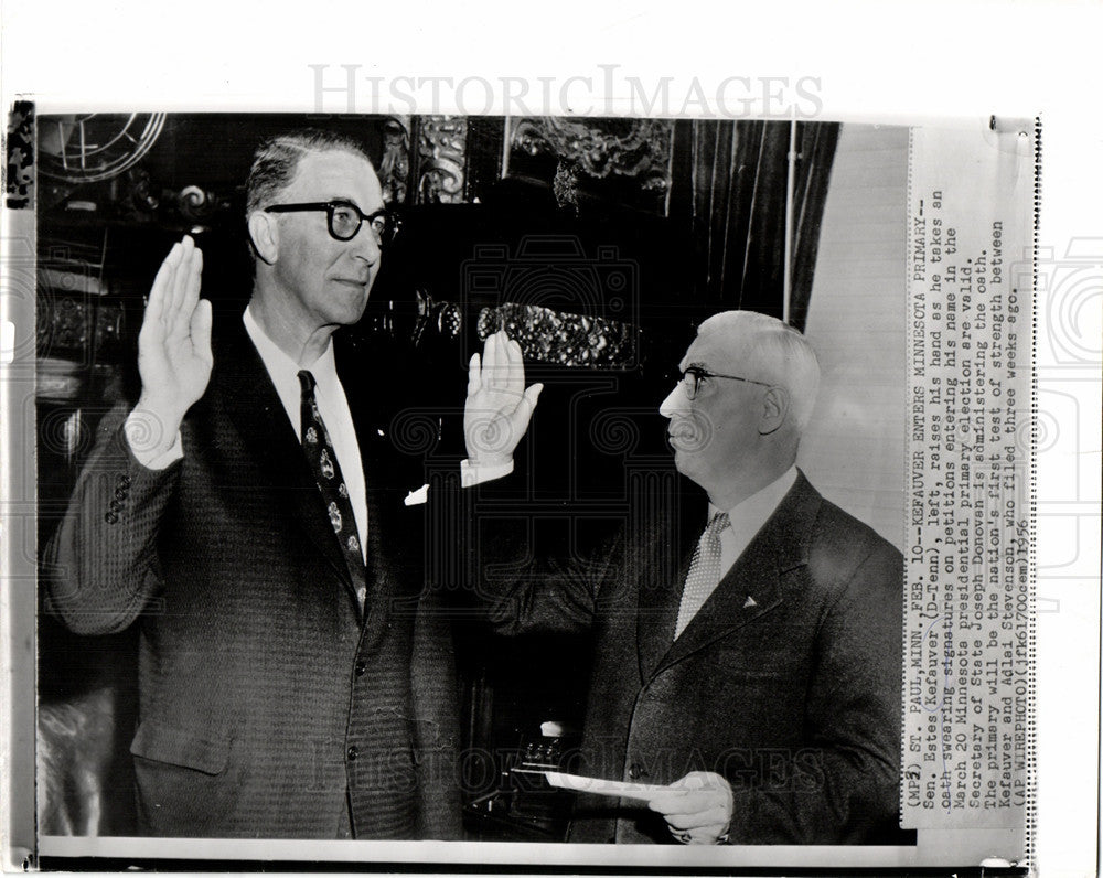 1956 Press Photo Estes Kefauver Oath Joseph Donovan - Historic Images